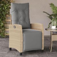 Tuinstoel verstelbaar met voetensteun poly rattan gemengd beige - thumbnail
