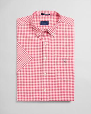 GANT Overhemd Rood Geruit Korte Mouw Button Down Regular Fit