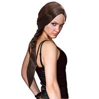 Pruik dikke lange vlecht bruin - thumbnail