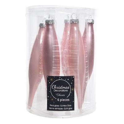 6x stuks glazen kersthangers ijspegels kerstballen lichtroze 15 cm - Kersthangers