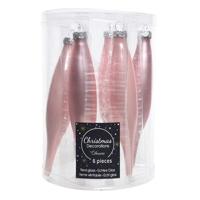 6x stuks glazen kersthangers ijspegels kerstballen lichtroze 15 cm - Kersthangers - thumbnail