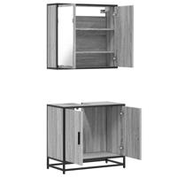 2-delige Badkamermeubelset bewerkt hout grijs sonoma eikenkleur - thumbnail