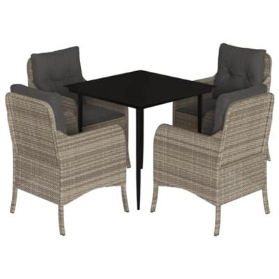 5-delige Tuinset met kussens poly rattan lichtgrijs