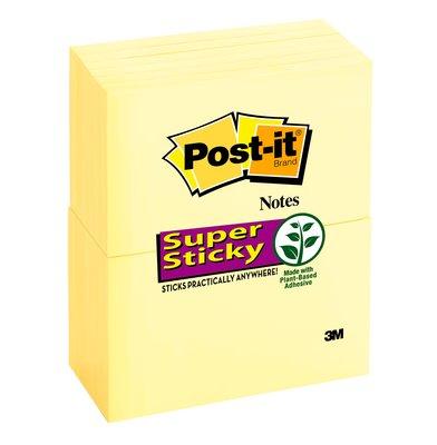 Post-It Super Sticky Notes, 90 vel, ft 76 x 127 mm, geel, pak van 12 blokken
