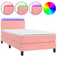 Boxspring met matras en LED fluweel roze 90x200 cm - thumbnail