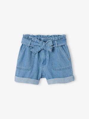 Paperbag meisjesshort van licht denim lichtblauw