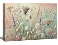 Schilderij - Wilde Bloemen ,kruid weide in pastel tinten, 80X60cm, 1luik - thumbnail
