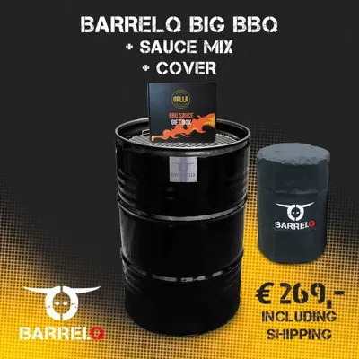 Olievat barbecue 200L - Met barbecue hoes