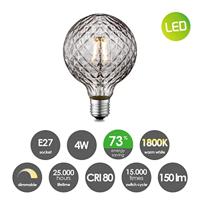 Edison Vintage LED filament lichtbron Globe - Rook - G95 Deco - Retro LED lamp - 9.5/9.5/13.5cm - geschikt voor E27 fitting - Dimbaar - 4W 150lm 1800K - warm wit licht - thumbnail