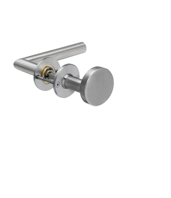 Lips ARR8211 Beslag rond rozet | rond | krukmodel 10 | binnenzijde kruk | buitenzijde schijfknop | geborsteld RVS | deurdikte 40mm en 54mm. - 10020972 Lips ARR8211 Beslag rond rozet | rond | krukmodel 10 | binnenzijde kruk | buitenzijde schijfknop | geborsteld RVS | deurdikte 40mm en 54mm. - 10020972