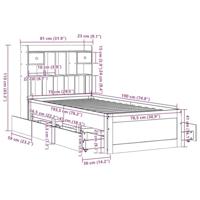 Bed met boekenkast zonder matras grenenhout wasbruin 75x190 cm - thumbnail