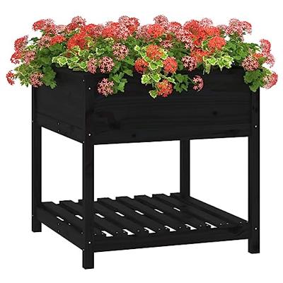 Plantenbak met schap 82,5x82,5x81 cm massief grenenhout zwart