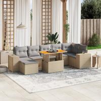 8-delige Loungeset met kussens poly rattan beige - thumbnail