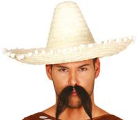 Mexicaanse Strohoed Naturel Met Bolletjes (45cm) - thumbnail