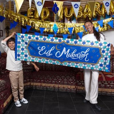 Banner Eid Mubarak Blauw (50x180cm)