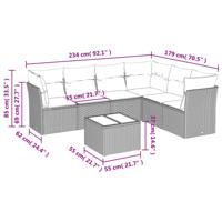 7-delige Loungeset met kussens poly rattan zwart - thumbnail