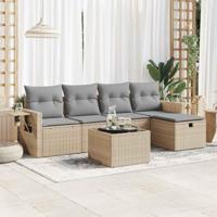 6-delige Loungeset met kussens poly rattan beige - thumbnail