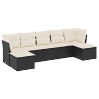 7-delige Loungeset met kussens poly rattan zwart - thumbnail