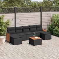 8-delige Loungeset met kussens poly rattan zwart - thumbnail