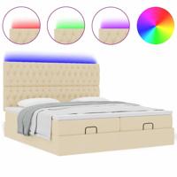 Ottoman bed met matrassen en LED's 180x200cm stof crèmekleurig - thumbnail