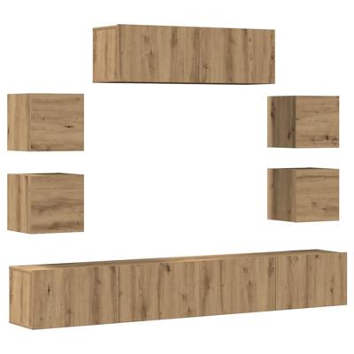 7-delig Tv-meubelset wandmontage bewerkt hout artisanaal eiken - thumbnail