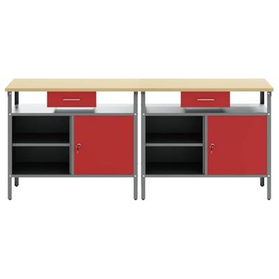 Werkbankset met lade 2 pcs Rood en Grijs 200 x 55 x 85 cm