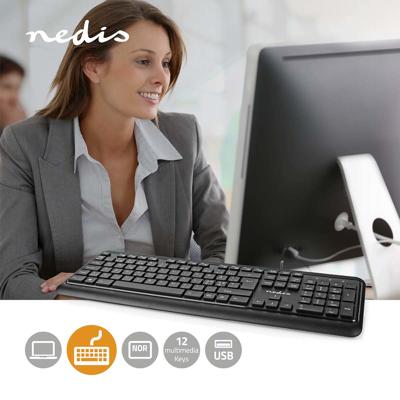 Nedis Bedraad Toetsenbord | USB-A | QWERTY | Scandinavisch | | 1 stuks - KBMU200BKND KBMU200BKND Nedis Bedraad Toetsenbord | USB-A | QWERTY | Scandinavisch | | 1 stuks - KBMU200BKND KBMU200BKND