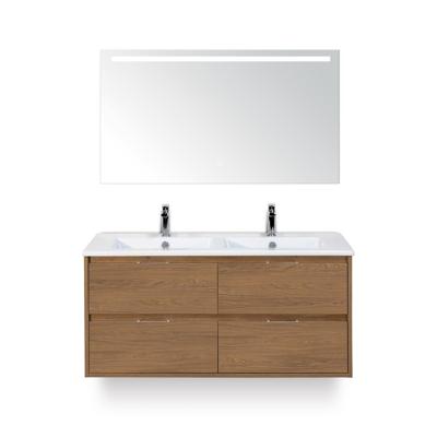 Porto Badmeubelset 120 cm - 4 laden Honey - Keramische Wastafel Wit Slim - met Sence Spiegel