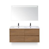 Porto Badmeubelset 120 cm - 4 laden Honey - Keramische Wastafel Wit Slim - met Sence Spiegel - thumbnail