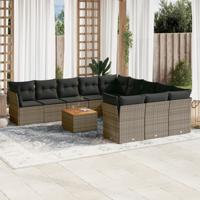 12-delige Loungeset met kussens poly rattan grijs - thumbnail