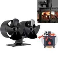 Dubbele kop 8-Blade aluminium warmte aangedreven open haard kachel ventilator - thumbnail
