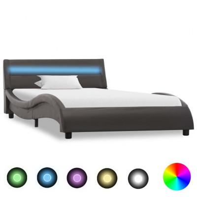 vidaXL Bedframe met LED kunstleer grijs 100x200 cm