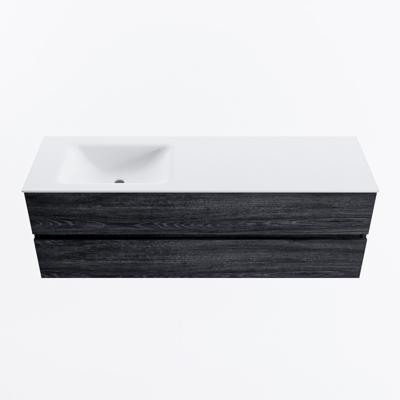 MONDIAZ VICA 150cm badmeubel onderkast Antracite 2 lades. Wastafel CLOUD links zonder kraangat, kleur Talc.