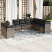 9-delige Loungeset met kussens poly rattan grijs - thumbnail