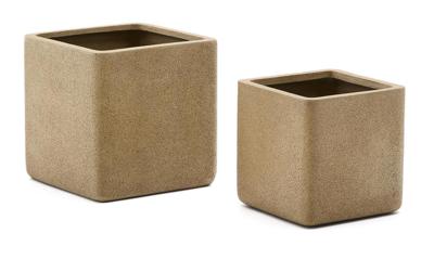 Kave Home Lage Plantenpot 'Minoa' Polystone, Set van 2 stuks, kleur Mosterdgeel