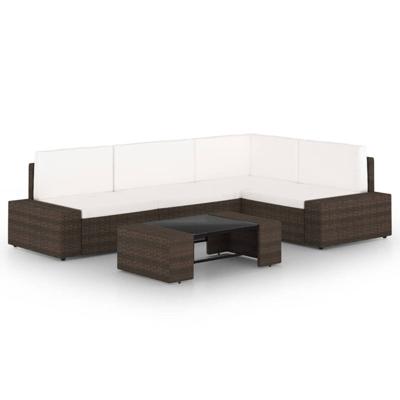 5-delige Loungeset met kussens poly rattan bruin
