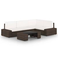 5-delige Loungeset met kussens poly rattan bruin - thumbnail