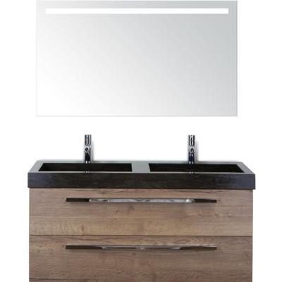 Seville Badmeubelset 120 cm - 2 Laden Tabacco - Wastafel Lucca Dubbel met Sence Spiegel