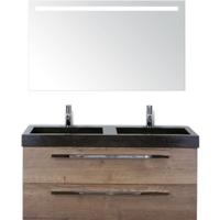 Seville Badmeubelset 120 cm - 2 Laden Tabacco - Wastafel Lucca Dubbel met Sence Spiegel - thumbnail
