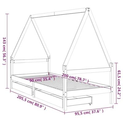 Kinderbedframe met lades 90x200 cm massief grenenhout wit - thumbnail