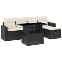 6-delige Loungeset met kussens poly rattan zwart - thumbnail