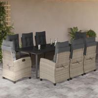 9-delige Tuinset met kussens poly rattan lichtgrijs - thumbnail