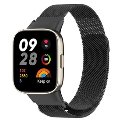 By Qubix - Milanese bandje - Zwart - Compatible met Xiaomi Redmi Watch 3 - Compatible Xiaomi bandje