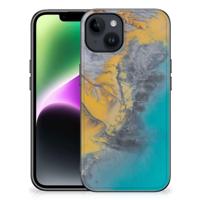 iPhone 15 Marmeren Print Telefoonhoesje Marble Blue Gold - thumbnail