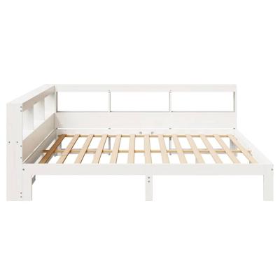 Bed met boekenkast zonder matras grenenhout wit 200x200 cm - thumbnail
