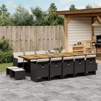 15-delige Tuinset met kussens poly rattan zwart - thumbnail