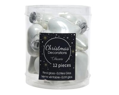 12 Glazen hartjes 40 mm winter wit KSD Decoris - Decoris