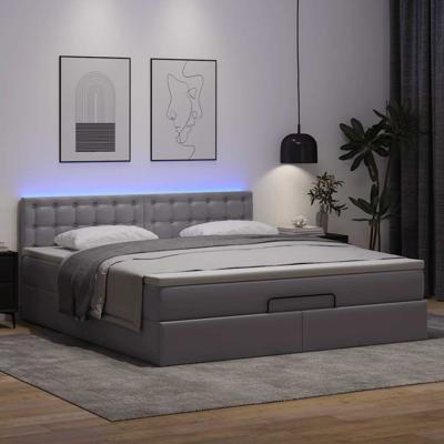 Ottoman bed met matrassen en LED's 100x200cm kunstleer grijs