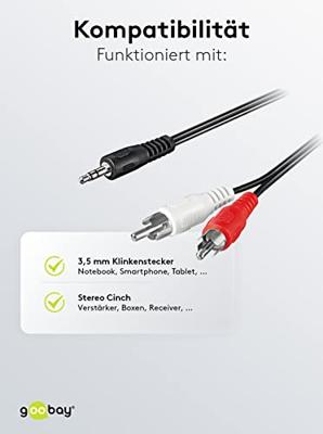 Goobay 3,5 mm jack > 2x tulp kabel (zwart, 1,5 meter, stereo)