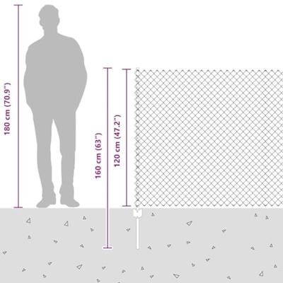 VidaXL Hek met paal zilver 1,2 x 10 m staal